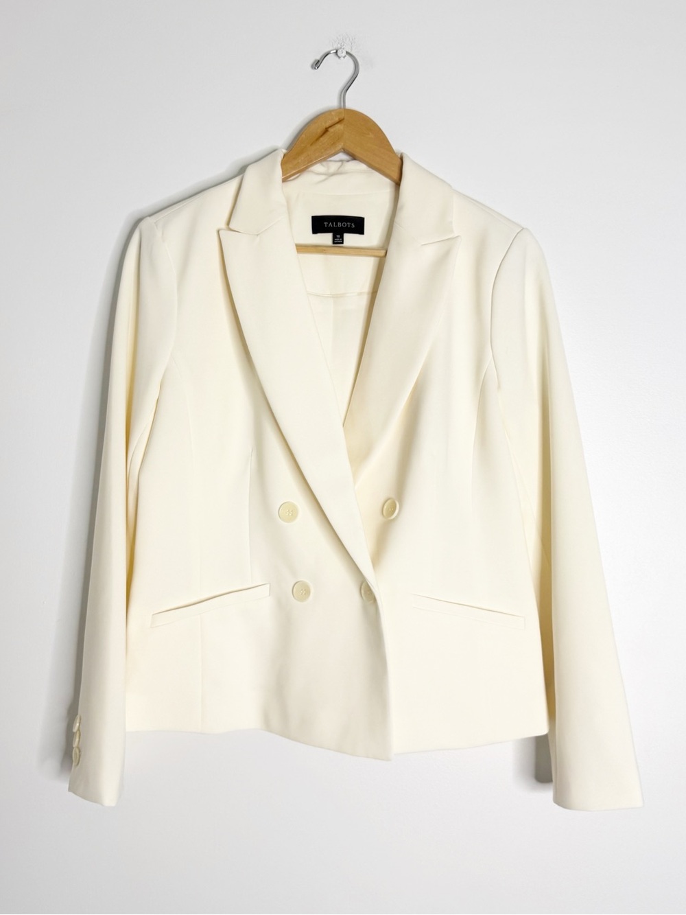 Talbots Double Breasted Blazer Size 10 Ivory Cream Stretch Suiting Jacket